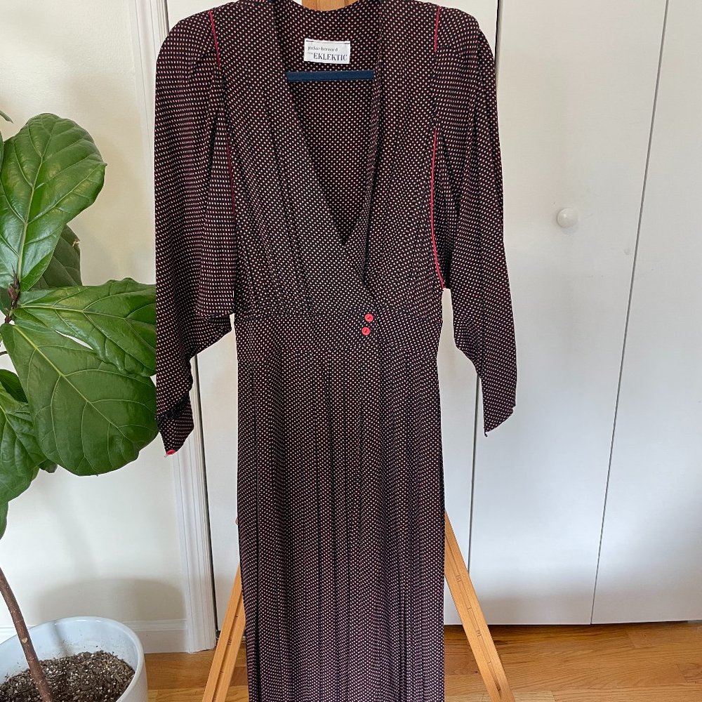 Vintage Blue and Red dot pleated skirt dress